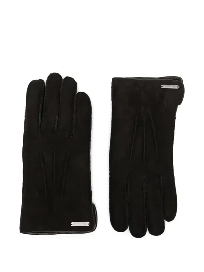 Corneliani Logo-plaque Suede-finish Gloves In Black