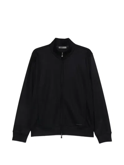 Corneliani Cardigan Mit Logo-print Und Reissverschluss In Blue