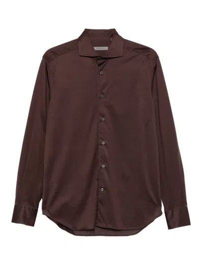 Corneliani Long-sleeved Button-fastening Shirt In Brown