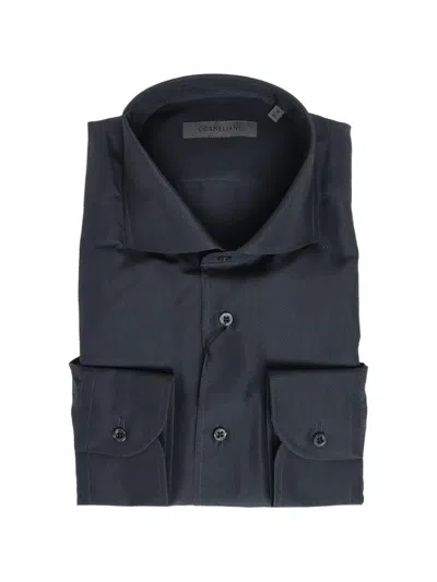 Corneliani Long-sleeve Silk Shirt In Blue