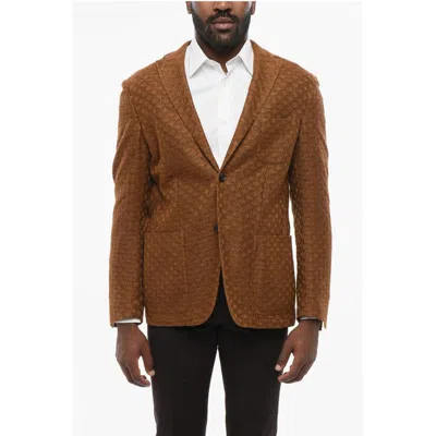 Corneliani Macramé Motif Cotton Single Breasted Blazer In Brown