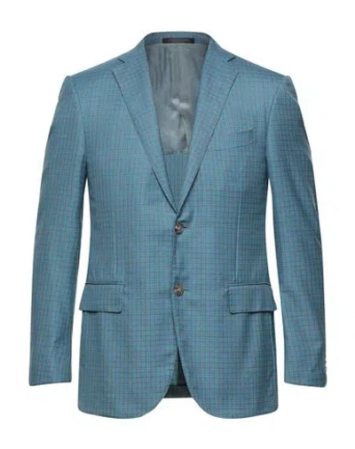 Corneliani Man Blazer Azure Size 38 Virgin Wool, Silk In Blue