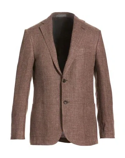 Corneliani Man Blazer Brown Size 40 Linen, Virgin Wool