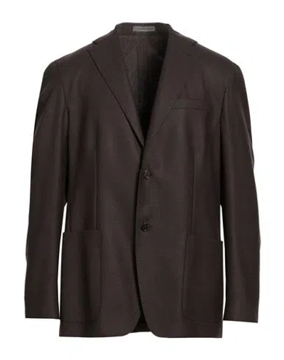 Corneliani Man Blazer Charcoal Size 46 Virgin Wool, Silk In Brown