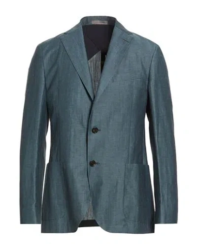 Corneliani Man Blazer Deep Teal Size 44 Virgin Wool, Linen In Blue