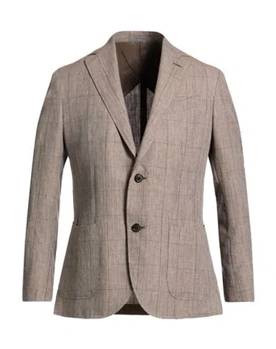 Corneliani Man Blazer Grey Size 44 Linen, Virgin Wool In Brown