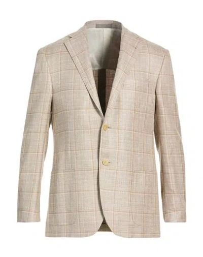 Corneliani Man Blazer Light Brown Size 40 Virgin Wool, Silk, Linen In Sand