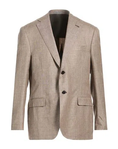 Corneliani Man Blazer Light Brown Size 44 Virgin Wool, Linen, Silk In Sand