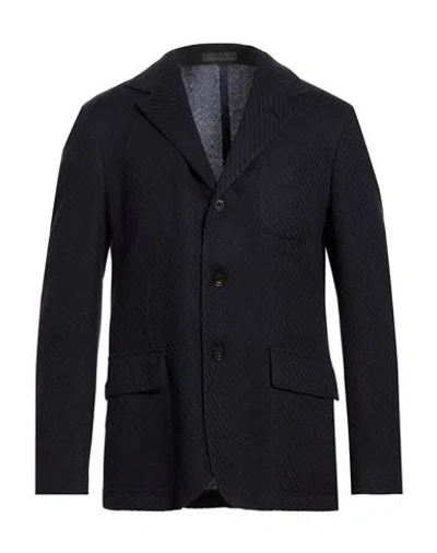 Corneliani Man Blazer Midnight Blue Size 42 Linen, Silk, Polyester In Black
