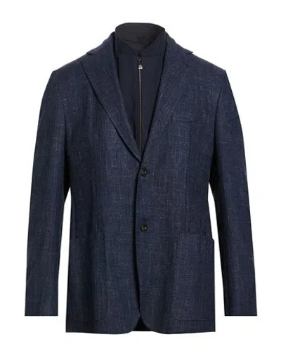Corneliani Man Blazer Navy Size 42 Cotton, Polyamide, Elastane In Blue