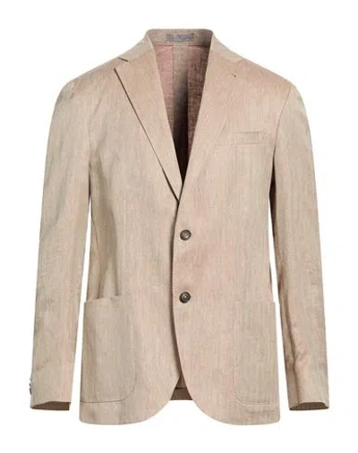 Corneliani Man Blazer Sand Size 44 Linen, Silk In Neutral