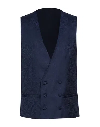 Corneliani Man Tailored Vest Navy Size 36 Polyester, Silk In Blue