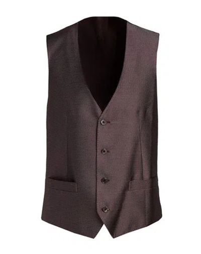 Corneliani Man Tailored Vest Plum Size 40 Silk In Brown