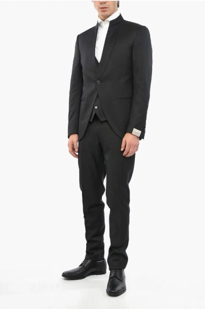 Corneliani Mandarin Lapel Academy 3 Piece Suit In Black