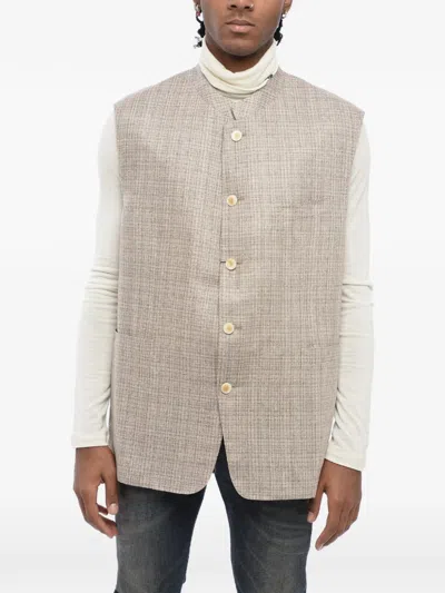 Corneliani Mandarin-collar Silk Waistcoat In Neutral