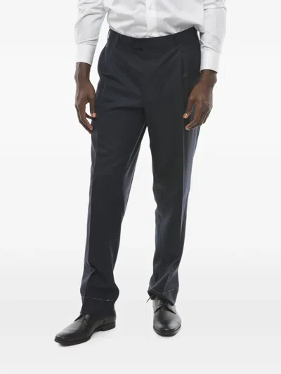 Corneliani Mantua Pleated Wool Trousers In Black