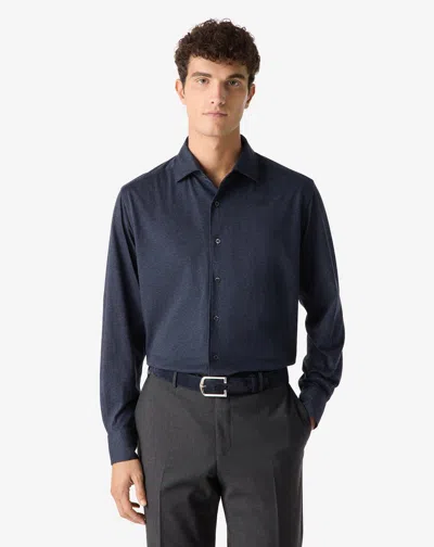 Corneliani Mélange Blue Cotton Jersey Shirt