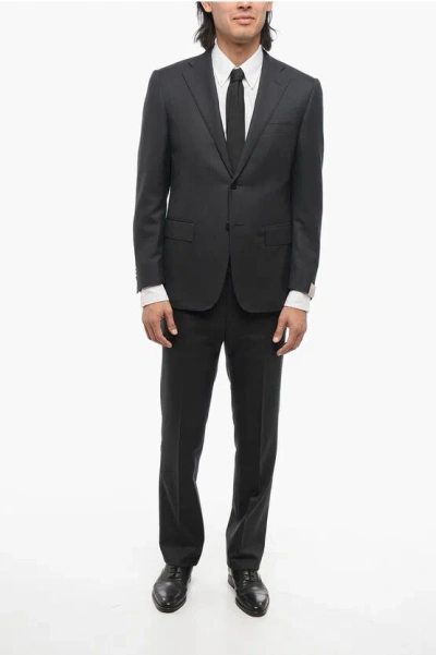 Corneliani Melange Virgin Wool Suit With Flap Pockets