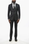 Corneliani Melange Virgin Wool Suit With Flap Pockets In Gray