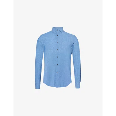 Corneliani Mens Blue Curved-hem Regular-fit Long-sleeve Stretch-woven Shirt
