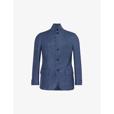 Corneliani Mens Blue Single-breasted Notched-lapel Wool And Linen-blend Jacket