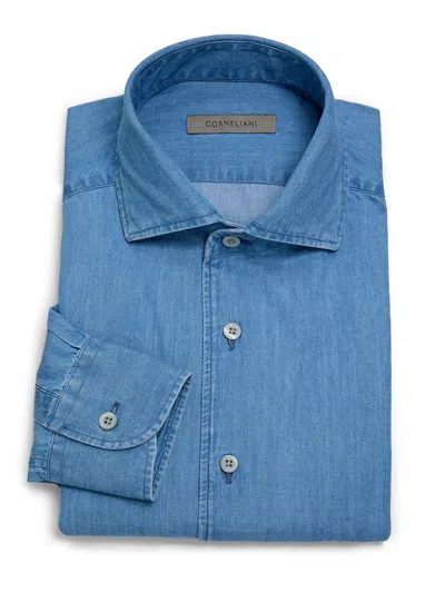 Corneliani Men's Chambray Cotton Shirt In Blue
