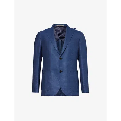 Corneliani Single-breasted Regular-fit Wool, Silk And Linen-blend Blazer In Dark Blue