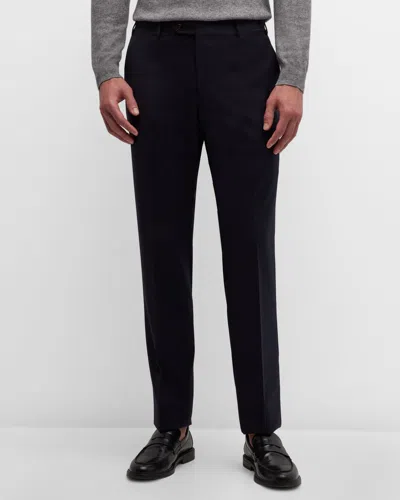 Corneliani Men's Flat-front Wool Trousers In Dk Blu Sld