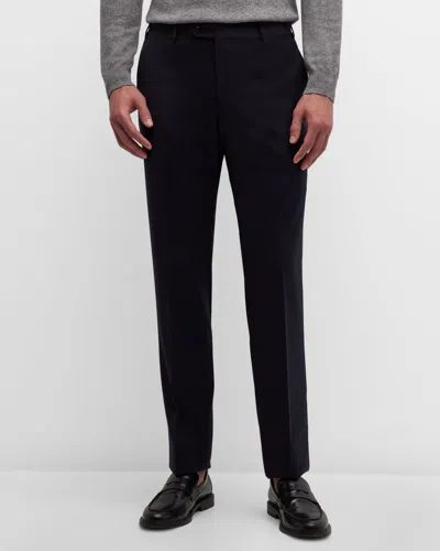 Corneliani Men's Flat-front Wool Trousers In Navy