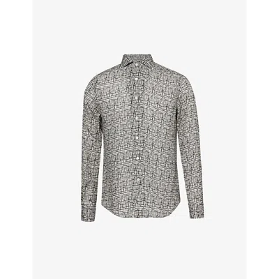 Corneliani Mens Grey Black Graphic-print Long-sleeved Regular-fit Linen Shirt