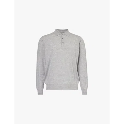 Corneliani Mens Grey Long-sleeve Brushed Wool And Cashmere-blend Knitted Polo Shirt