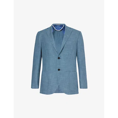 Corneliani Mens Light Blue Single-breasted Notched-lapel Cotton And Wool-blend Blazer