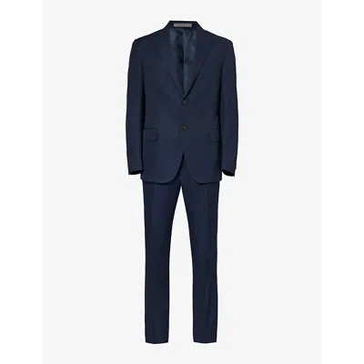 Corneliani Mens Navy Single-breasted Regular-fit Cotton And Linen-blend Suit
