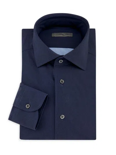 Corneliani Men's P178 Diagonal Tech Shirt In Blue