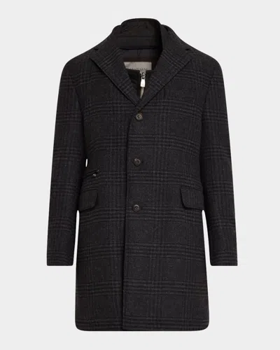 Corneliani Men's Plaid Id Overcoat In Charcoal