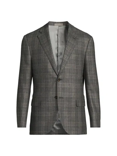 Corneliani Men's Plaid Silk-wool Sport Coat In Gray
