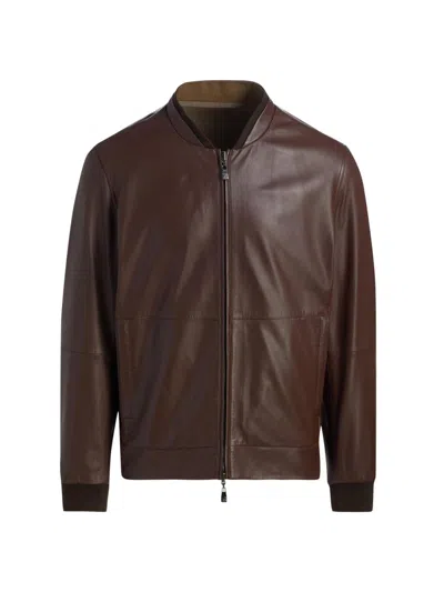 Corneliani Men's Reversible Leather & Twill Bomber Jacket In Brown
