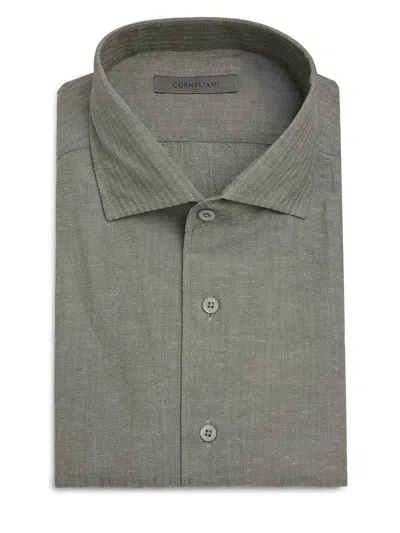 Corneliani Men's Seersucker Cotton-linen Shirt In Green