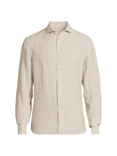 Corneliani Men's Striped Linen Button-front Shirt In White