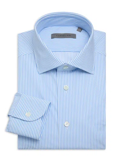 Corneliani Men's Striped Performance Stretch-nylon Shirt In Blue