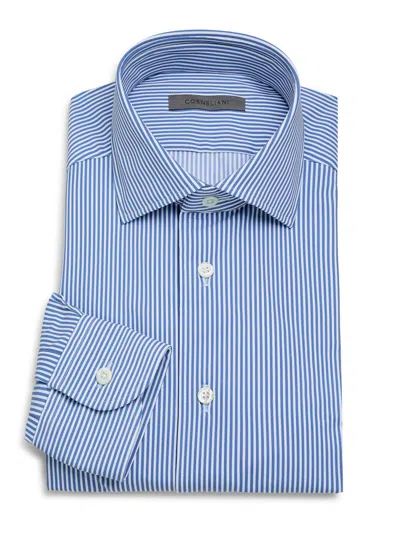 Corneliani Men's Striped Performance Stretch-nylon Shirt In Blue