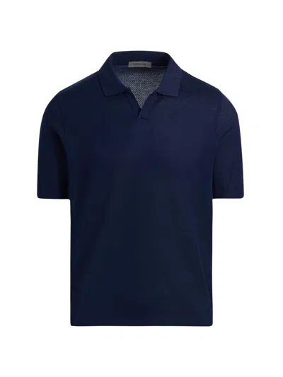 Corneliani Men's Textured Cotton Johnny Collar Polo Shirt In Blue