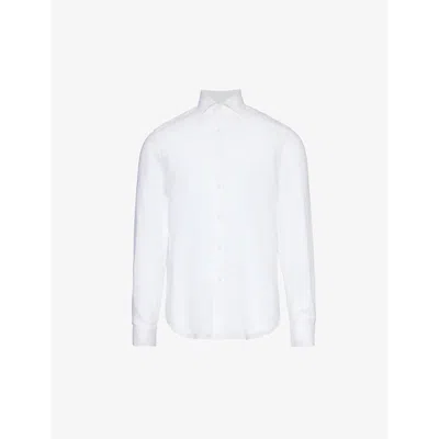 Corneliani Mens White Curved-hem Cutaway-collar Classic-fit Linen Shirt