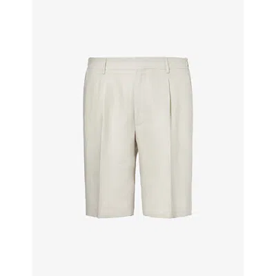 Corneliani Mens White Folded-hem Mid-rise Linen Shorts