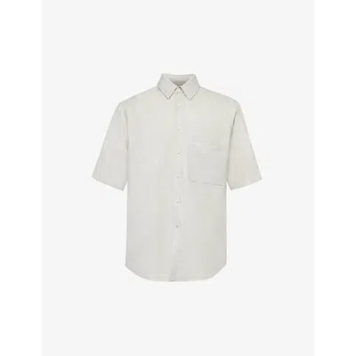 Corneliani Mens White Short-sleeved Relaxed-fit Linen-twill Shirt