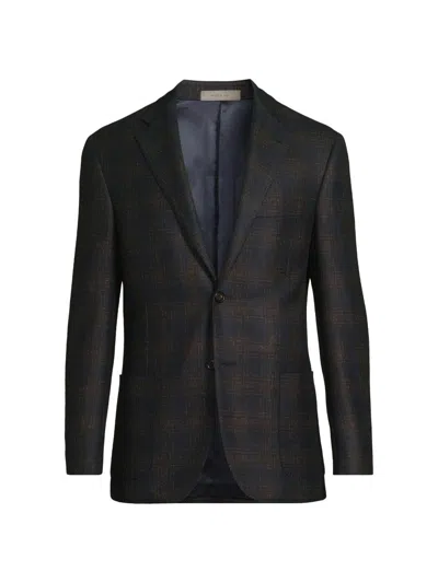 Corneliani Men's Windowpane Wool Single-breasted Blazer In Black