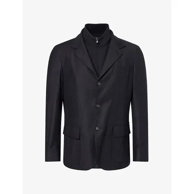 Corneliani Mens Bib Single-breasted Wool And Silk Blazer Black