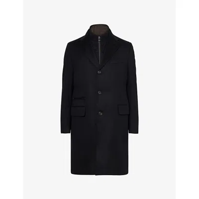 Corneliani Mens Black Notched-collar Long-sleeve Cashmere Overcoat In Animal Print