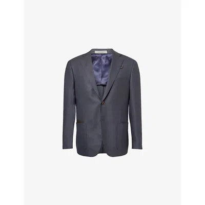 Corneliani Mens Blue 005 Single-breasted Notched-collar Silk-wool Blend Jacket