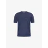 Corneliani Mens Blue 006 Short-sleeve Crewneck Linen And Silk-blend T-shirt